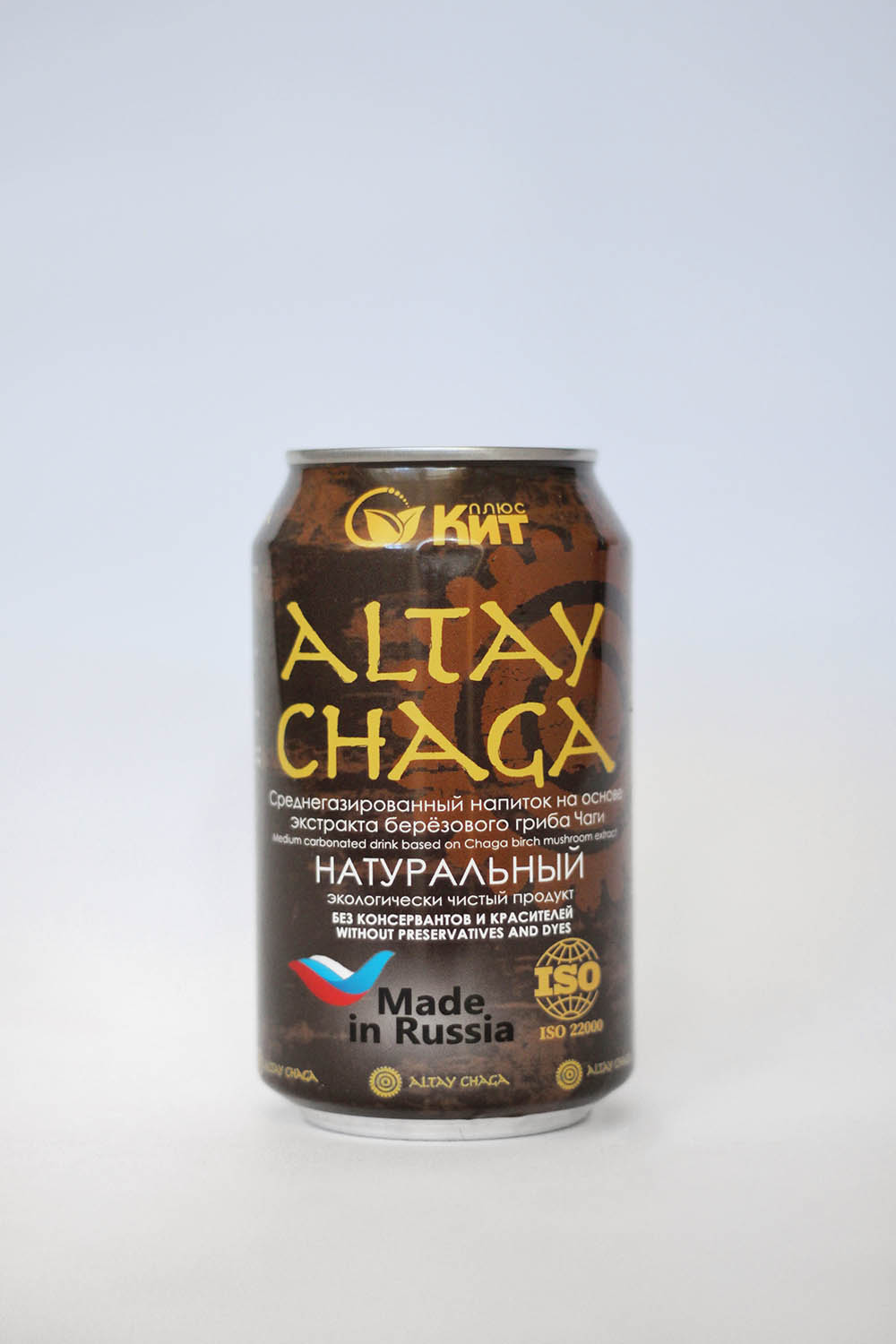Среднегазированный напиток "ALTAYCHAGA" на основе экстракта берёзового гриба чаги.