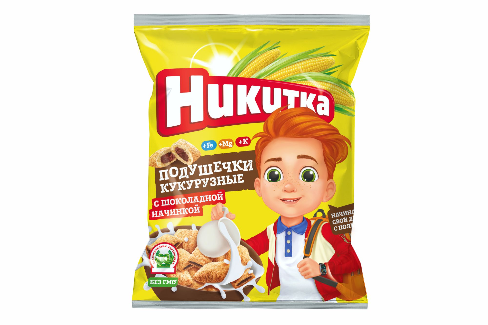 Сладкие кукурузные подушечки с шоколадной начинкой  «Никитка» 130 г