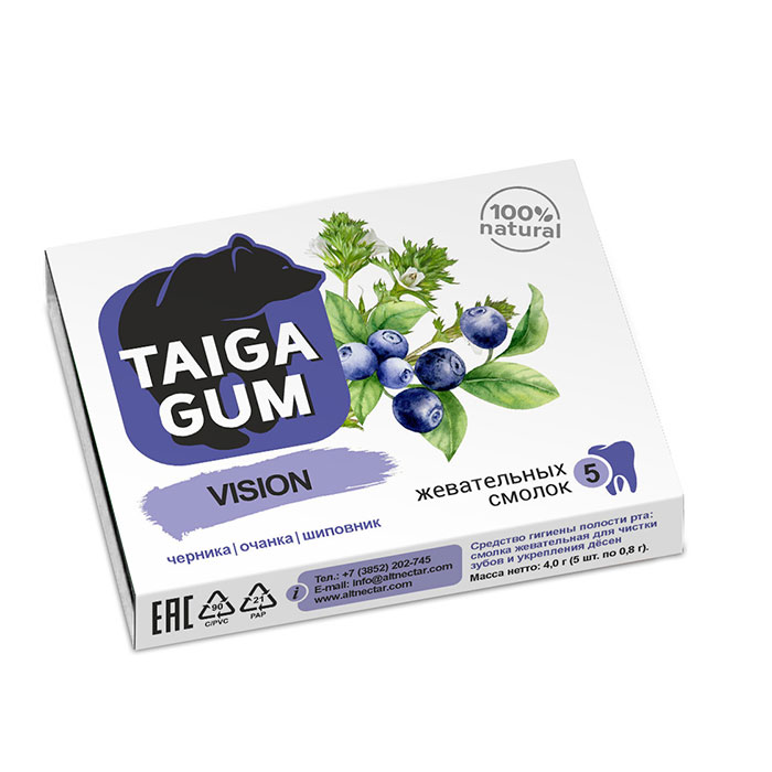 Жевательная смолка в растительной пудре TAIGA GUM «Vision»