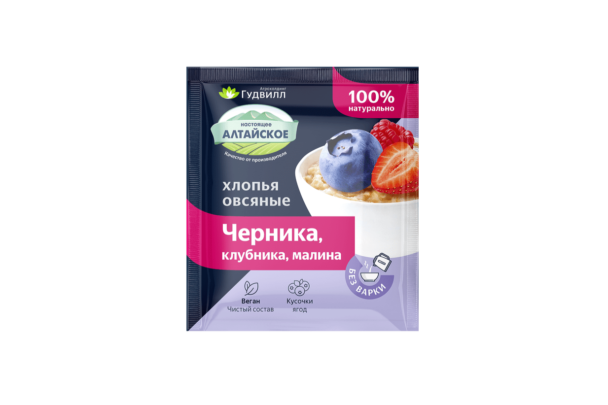 Овсяные хлопья с черникой, клубникой, малиной 40 г